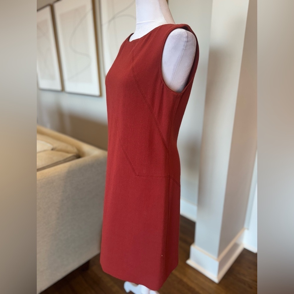 Lafayette 148 Red Midweight Wool Sheath Dress Sleeveless Architectural Seams M - Picture 6 of 15
